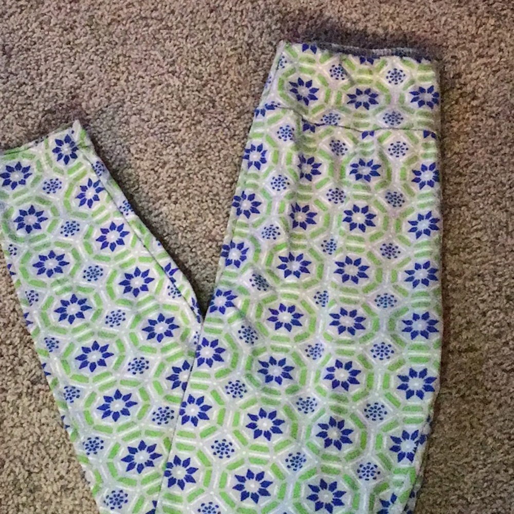 Lularoe gray blue and green leggings